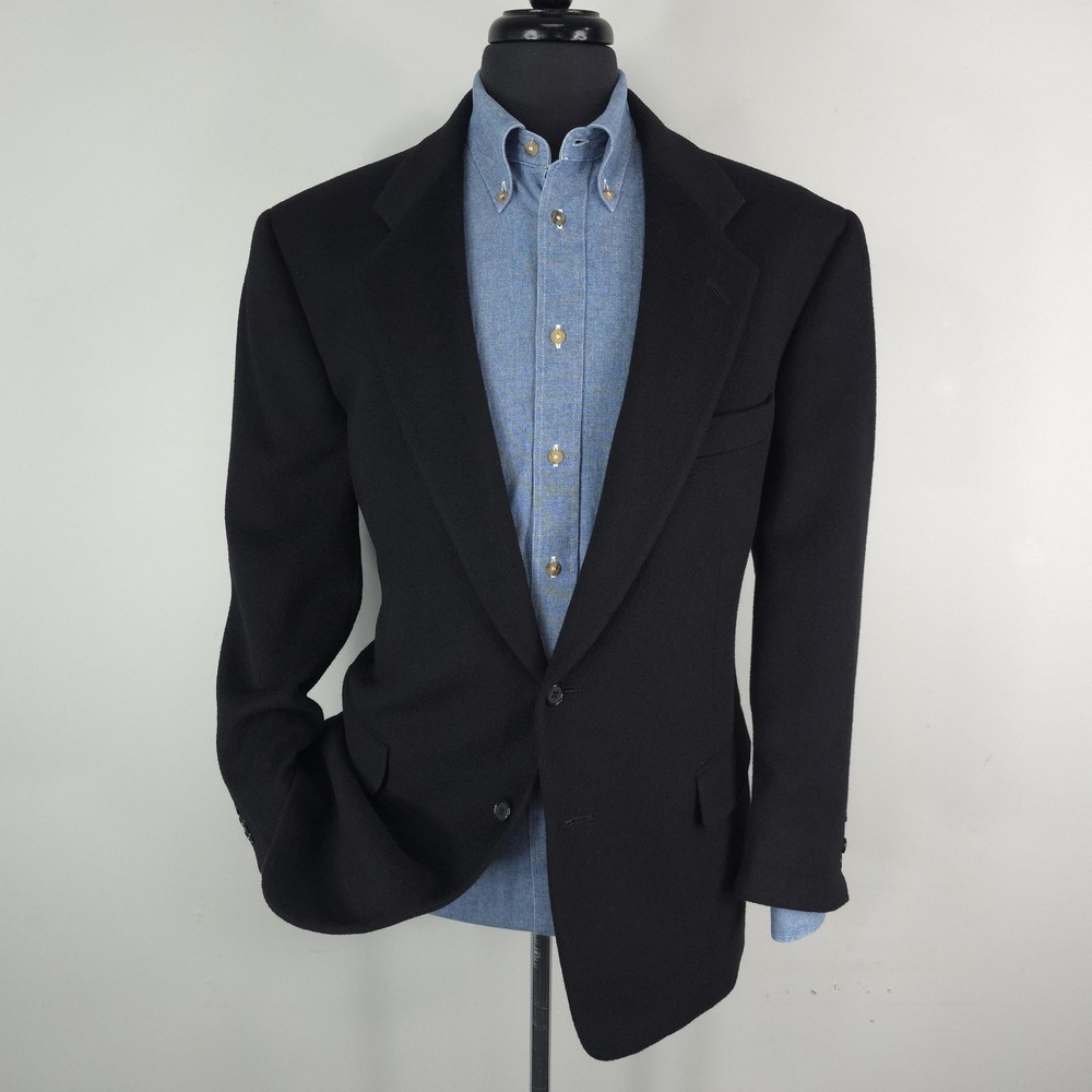 Evan Picone Blazer Mens 43R Black Camel Hair Sport Coat Jacket Winter Classic
